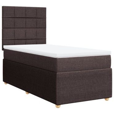 vidaXL Κρεβάτι Boxspring με Στρώμα Σκούρο Καφέ 100x200 εκ. Υφασμάτινο