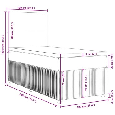 vidaXL Κρεβάτι Boxspring με Στρώμα Σκούρο Καφέ 100x200 εκ. Υφασμάτινο