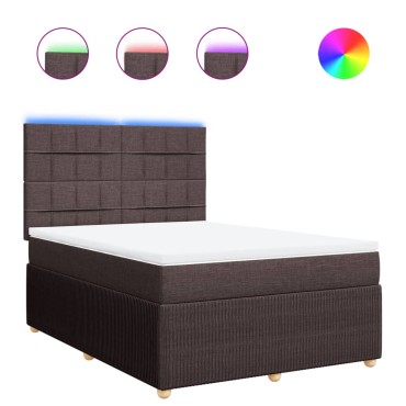 vidaXL Κρεβάτι Boxspring με Στρώμα Σκούρο Καφέ 140x200 εκ Υφασμάτινο