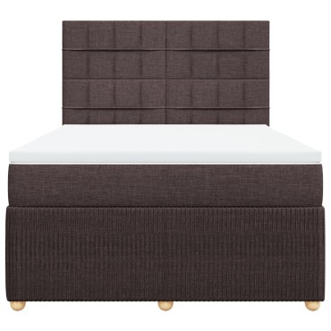 vidaXL Κρεβάτι Boxspring με Στρώμα Σκούρο Καφέ 140x200 εκ Υφασμάτινο