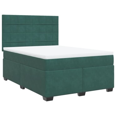 vidaXL Κρεβάτι Boxspring με Στρώμα Σκούρο Πράσινο 140x200εκ. Βελούδινο