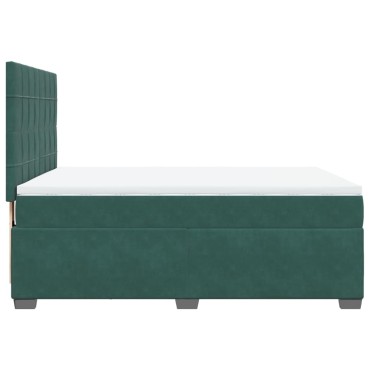 vidaXL Κρεβάτι Boxspring με Στρώμα Σκούρο Πράσινο 140x200εκ. Βελούδινο