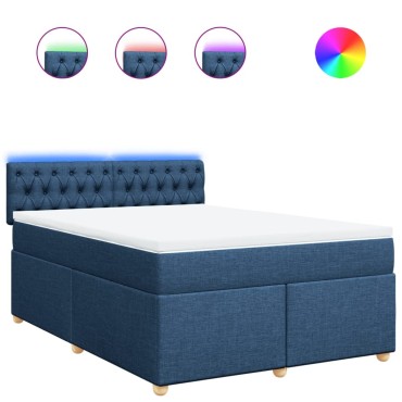 vidaXL Κρεβάτι Boxspring με Στρώμα Μπλε 140x200cm Υφασμάτινο 1 τεμ. - Διπλό
