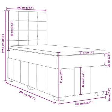 vidaXL Κρεβάτι Boxspring με Στρώμα Σκούρο Καφέ 100x200 εκ. Υφασμάτινο