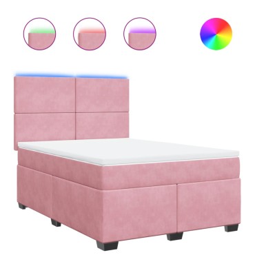 vidaXL Κρεβάτι Boxspring με Στρώμα Ροζ 140x200 εκ. Βελούδινο