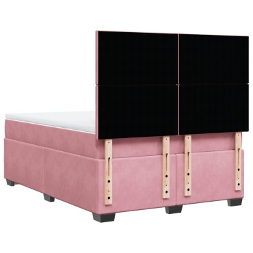 vidaXL Κρεβάτι Boxspring με Στρώμα Ροζ 140x200 εκ. Βελούδινο