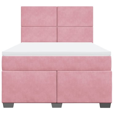 vidaXL Κρεβάτι Boxspring με Στρώμα Ροζ 140x200 εκ. Βελούδινο