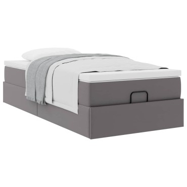 vidaXL Οθωμανικό κρεβάτι με στρώμα Γκρι 100x200cm Faux Leather