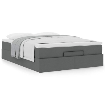 vidaXL Οθωμανικό κρεβάτι με στρώμα Σκούρο γκρι 140x200cm ύφασμα