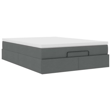 vidaXL Οθωμανικό κρεβάτι με στρώμα Σκούρο γκρι 140x200cm ύφασμα
