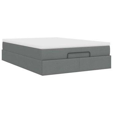 vidaXL Οθωμανικό κρεβάτι με στρώμα Σκούρο γκρι 140x200cm ύφασμα