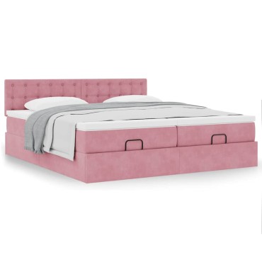 vidaXL Οθωμανικό κρεβάτι με στρώματα ροζ 180x200cm Velvet