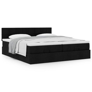 vidaXL Οθωμανικό κρεβάτι με στρώματα Μαύρο 180x200cm Ύφασμα