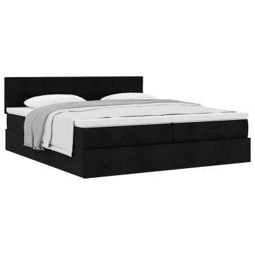 vidaXL Οθωμανικό κρεβάτι με στρώματα Μαύρο 180x200cm Ύφασμα