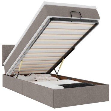 vidaXL Οθωμανικό κρεβάτι με στρώμα & LEDs Taupe 100x200 cm Ύφασμα