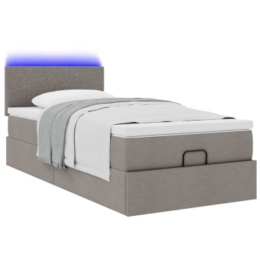 vidaXL Οθωμανικό κρεβάτι με στρώμα & LEDs Taupe 100x200 cm Ύφασμα