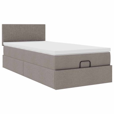 vidaXL Οθωμανικό κρεβάτι με στρώμα & LEDs Taupe 100x200 cm Ύφασμα