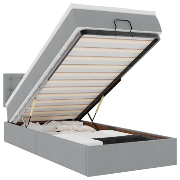 vidaXL Οθωμανικό κρεβάτι με στρώμα & LEDs Ανοιχτό γκρι Ύφασμα