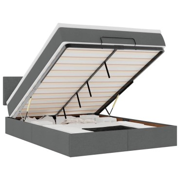 vidaXL Οθωμανικό κρεβάτι με στρώμα & LEDs Σκούρο γκρι 140x200cm Ύφασμα - Διπλό