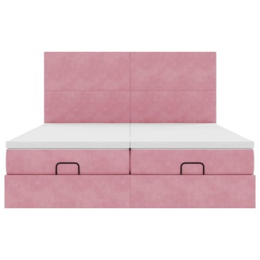 vidaXL Οθωμανικό κρεβάτι με στρώματα ροζ 180x200cm Velvet