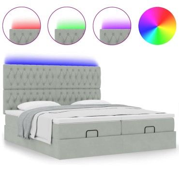 vidaXL Οθωμανικό κρεβάτι με στρώματα & LEDs Ανοιχτό γκρι Βελούδο