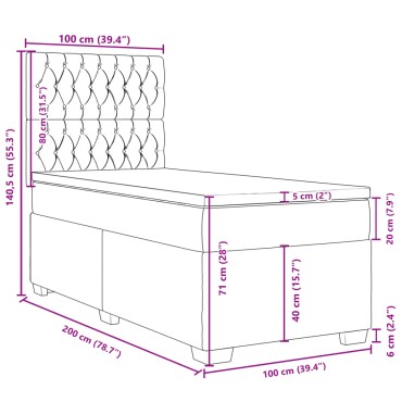 vidaXL Κρεβάτι Boxspring με Στρώμα Σκούρο Καφέ 100x200 εκ. Υφασμάτινο