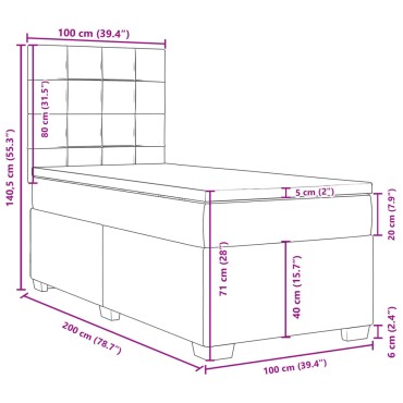 vidaXL Κρεβάτι Boxspring με Στρώμα Σκούρο Καφέ 100x200 εκ. Υφασμάτινο