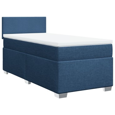 vidaXL Κρεβάτι Boxspring με Στρώμα Μπλε 100x200cm Υφασμάτινο 1 τεμ. - Μονό