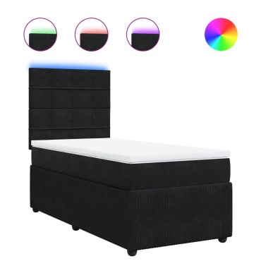 vidaXL Κρεβάτι Boxspring με Στρώμα Μαύρο 90x200 εκ. Βελούδινο
