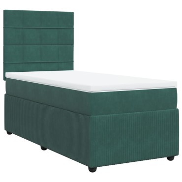 vidaXL Κρεβάτι Boxspring με Στρώμα Σκούρο Πράσινο 100x200εκ. Βελούδινο