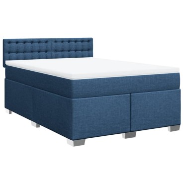 vidaXL Κρεβάτι Boxspring με Στρώμα Μπλε 140x200cm Υφασμάτινο 1 τεμ. - Διπλό