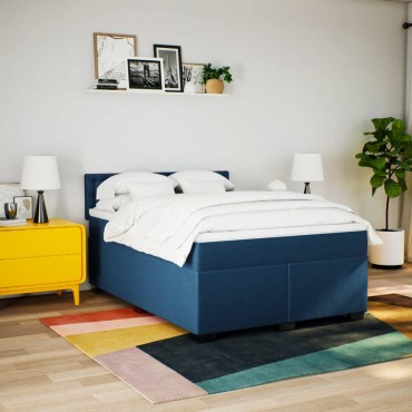 vidaXL Κρεβάτι Boxspring με Στρώμα Μπλε 140x200cm Υφασμάτινο 1 τεμ. - Διπλό
