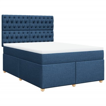 vidaXL Κρεβάτι Boxspring με Στρώμα Μπλε 140x200cm Υφασμάτινο 1 τεμ. - Διπλό