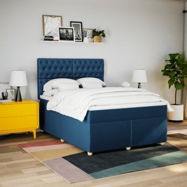 vidaXL Κρεβάτι Boxspring με Στρώμα Μπλε 140x200cm Υφασμάτινο 1 τεμ. - Διπλό
