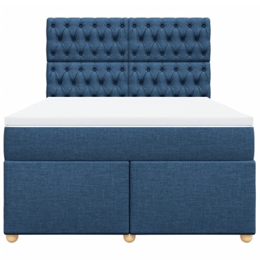 vidaXL Κρεβάτι Boxspring με Στρώμα Μπλε 140x200cm Υφασμάτινο 1 τεμ. - Διπλό