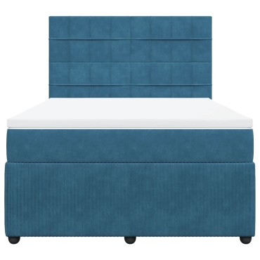 vidaXL Κρεβάτι Boxspring με Στρώμα Σκούρο Μπλε 140x200 εκ. Βελούδινο