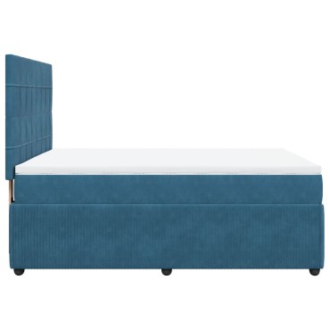 vidaXL Κρεβάτι Boxspring με Στρώμα Σκούρο Μπλε 140x200 εκ. Βελούδινο