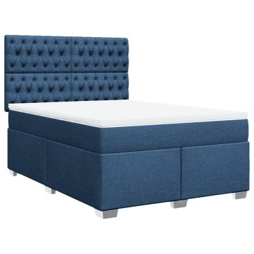 vidaXL Κρεβάτι Boxspring με Στρώμα Μπλε 140x200cm Υφασμάτινο 1 τεμ. - Διπλό