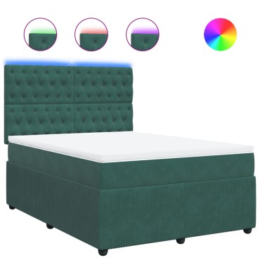 vidaXL Κρεβάτι Boxspring με Στρώμα Σκούρο Πράσινο 140x200εκ. Βελούδινο