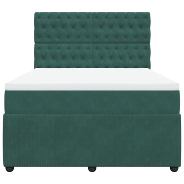 vidaXL Κρεβάτι Boxspring με Στρώμα Σκούρο Πράσινο 140x200εκ. Βελούδινο