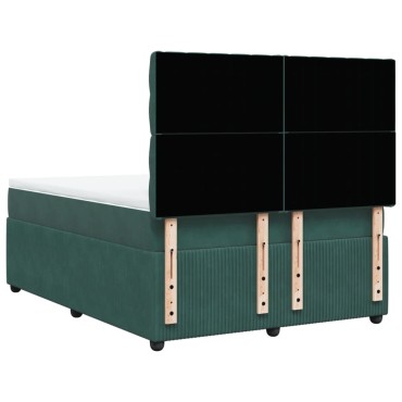 vidaXL Κρεβάτι Boxspring με Στρώμα Σκούρο Πράσινο 140x200εκ. Βελούδινο