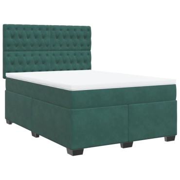 vidaXL Κρεβάτι Boxspring με Στρώμα Σκούρο Πράσινο 140x200εκ. Βελούδινο