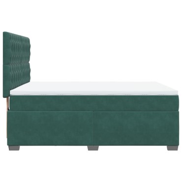 vidaXL Κρεβάτι Boxspring με Στρώμα Σκούρο Πράσινο 140x200εκ. Βελούδινο