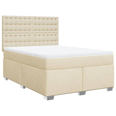 vidaXL Κρεβάτι Boxspring με Στρώμα Κρεμ 140x200 εκ. Υφασμάτινο