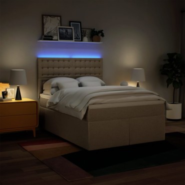 vidaXL Κρεβάτι Boxspring με Στρώμα Κρεμ 140x200 εκ. Υφασμάτινο