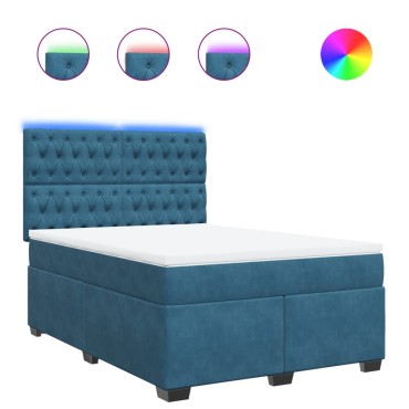 vidaXL Κρεβάτι Boxspring με Στρώμα Μπλε 140x200 εκ. Βελούδινο