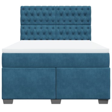 vidaXL Κρεβάτι Boxspring με Στρώμα Μπλε 140x200 εκ. Βελούδινο