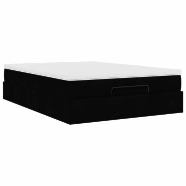 vidaXL Οθωμανικό κρεβάτι με στρώμα Μαύρο 140x200cm Ύφασμα