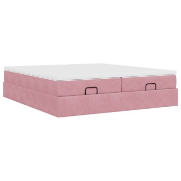 vidaXL Οθωμανικό κρεβάτι με στρώματα ροζ 180x200cm Velvet