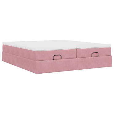 vidaXL Οθωμανικό κρεβάτι με στρώματα ροζ 180x200cm Velvet
